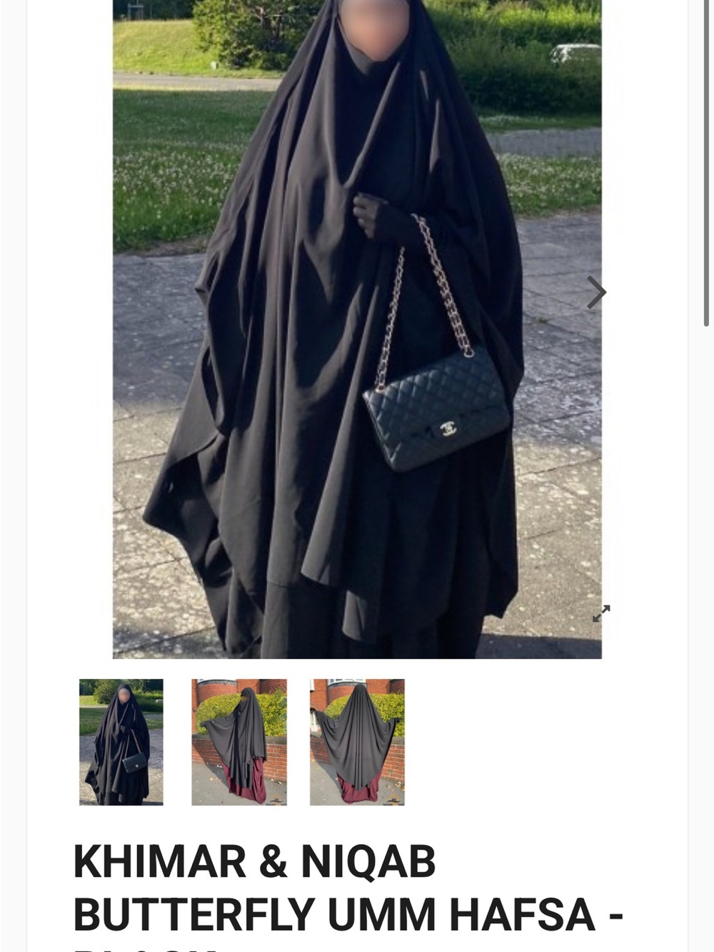 Black Khimar and Niqab Set with Quilted Chain-strap Bag